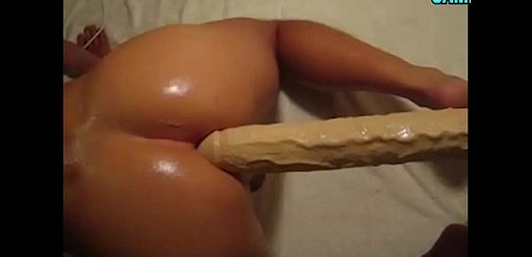  Enormous Dildo In Oiled Shemale Ass